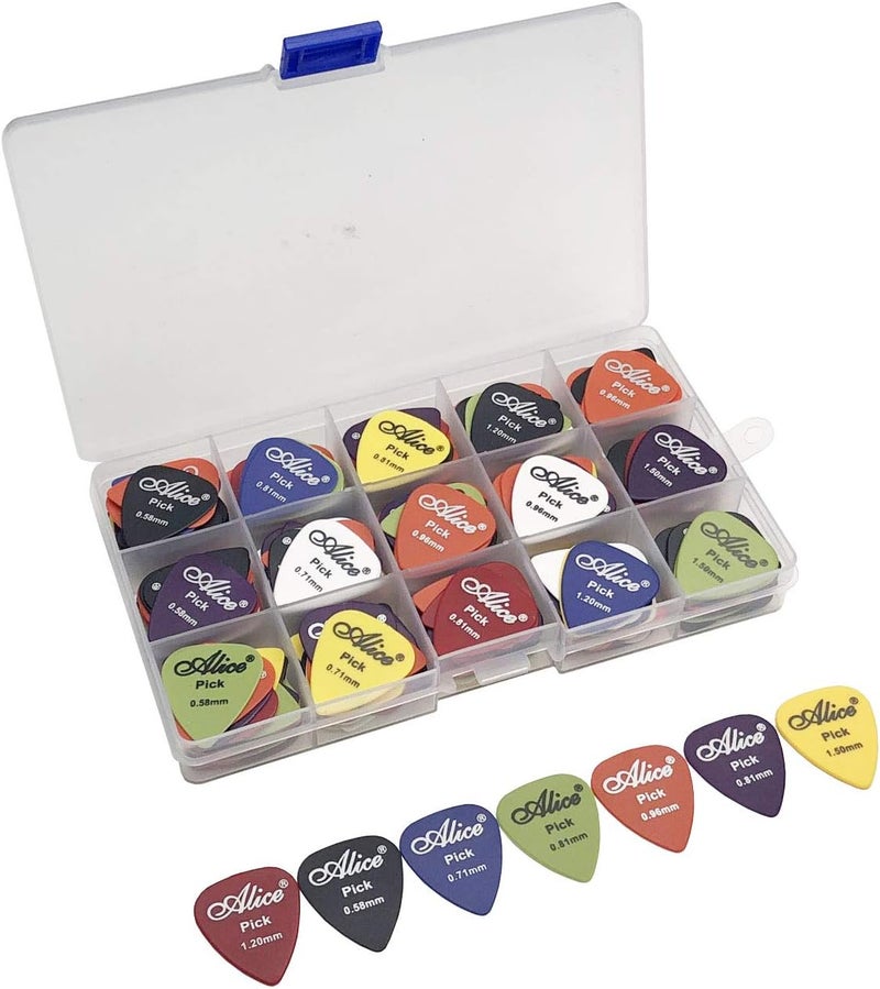 Alice 100pcs Matte Anti-Skid Acoustic Electric Guitar Picks Plectrum Various Colors 6 Thickness 0.58/0.71/0.81/0.96/1.20/1.50 mm With Pick Case Storage Box - Image 5