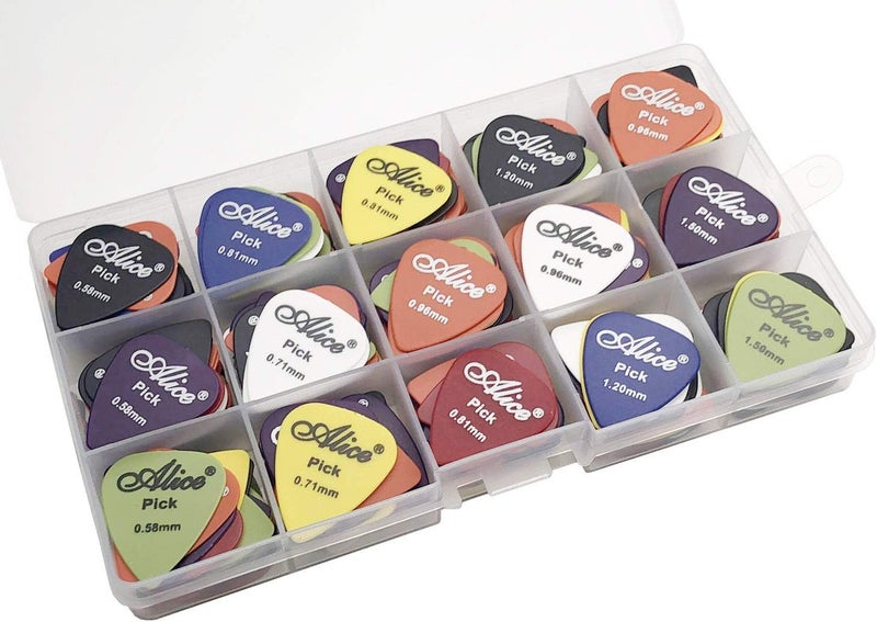 Alice 100pcs Matte Anti-Skid Acoustic Electric Guitar Picks Plectrum Various Colors 6 Thickness 0.58/0.71/0.81/0.96/1.20/1.50 mm With Pick Case Storage Box - Image 3