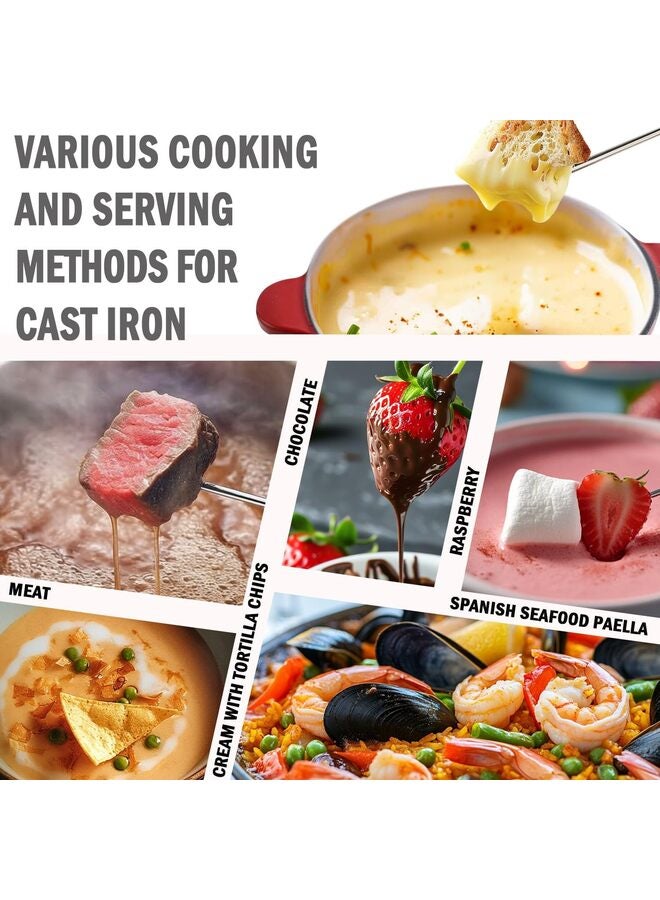 طقم فوندو مع 6 شوك، مناسب لفوندو الجبن والشوكولاتة واللحم، مصنوع من الحديد الزهر/الأحمر - Image 5