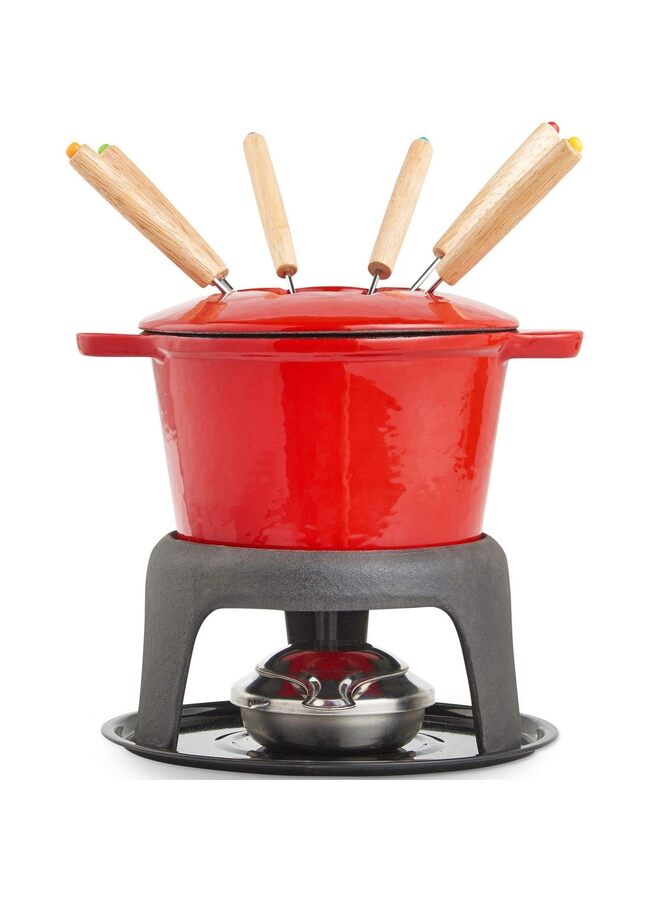 طقم فوندو مع 6 شوك، مناسب لفوندو الجبن والشوكولاتة واللحم، مصنوع من الحديد الزهر/الأحمر - Image 1