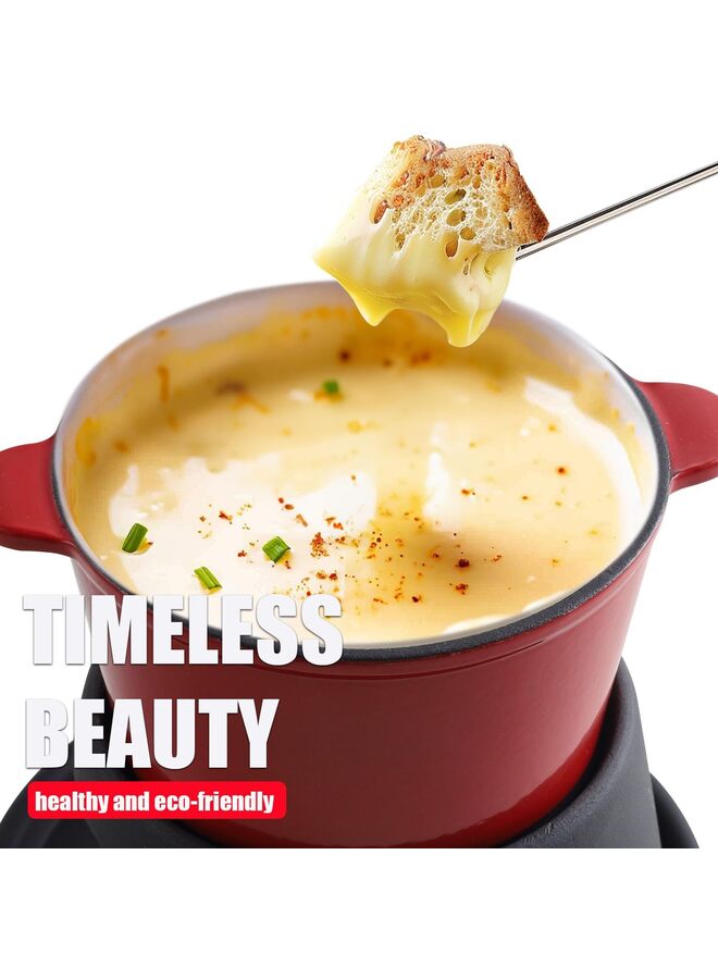 طقم فوندو مع 6 شوك، مناسب لفوندو الجبن والشوكولاتة واللحم، مصنوع من الحديد الزهر/الأحمر - Image 3