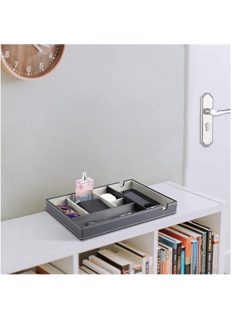 Arabest - Valet Tray Organizer for Men, PU Leather Nightstand Holder with Large Cellphone Charging Station Men’s Storage Box for Wallet Watch Sunglasses Keys Changes Coins EDC -Black - Image 1