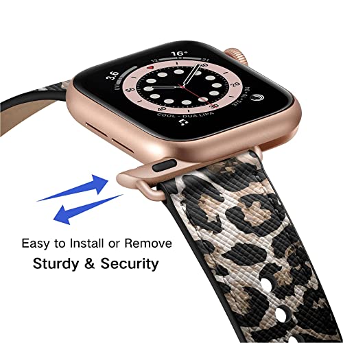 OUHENG Leather Bands Compatible with Apple Watch Band 42mm41mm40mm38mm Genuine Leather Replacement Strap for iWatch SE3 SE2 SE Series 11 10 9 8 7 6 5 4 3 2 1 LeopardRose Gold - Image 3