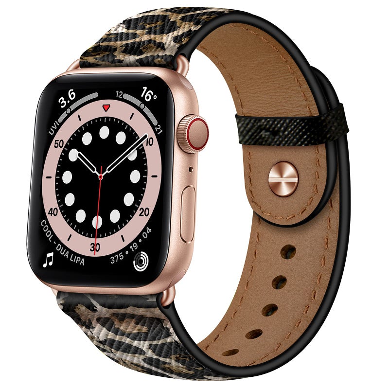 OUHENG Leather Bands Compatible with Apple Watch Band 42mm41mm40mm38mm Genuine Leather Replacement Strap for iWatch SE3 SE2 SE Series 11 10 9 8 7 6 5 4 3 2 1 LeopardRose Gold - Image 2