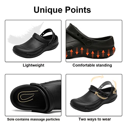 Haifago Non Slip Chef Shoes for Men, Kitchen Oil Resistant Waterproof Nursing Work Clogs, Slip-on Garden Shoe Black - Image 3