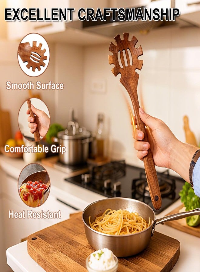 Herda Wooden Spoons for Cooking, 7 Piece Natural Teak Wooden Kitchen Utensil Set, Wooden Utensils for Cooking with Long & Comfort Grip, Cooking Utensils Set Perfect for Non-Stick Cookware - Image 4