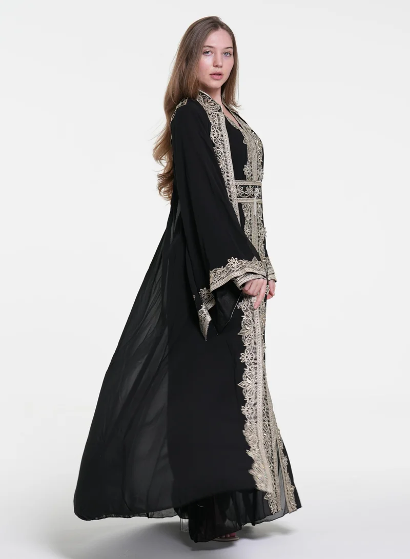 AL BENT AL SHARQIEH black emboidered chiffon kaftan dress for Women | Best Price UAE