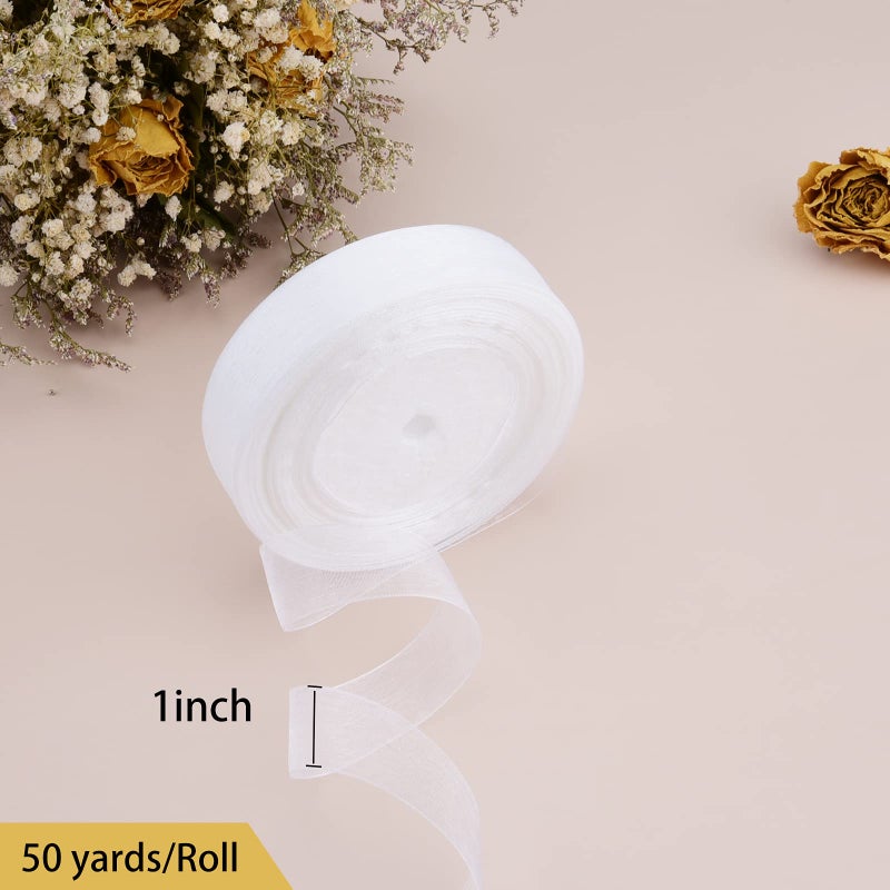 Hapeper 1 Inch Sheer Organza Chiffon Ribbon, 50 Yards/Roll (White) - Image 3