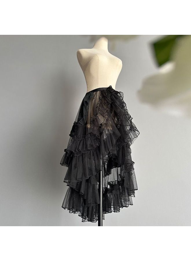 Sweet OP Dress French Two-Wear Lolita Lotus Leaf Lace Gauze All-Match Cover Gauze Outer Skirt For Summer 