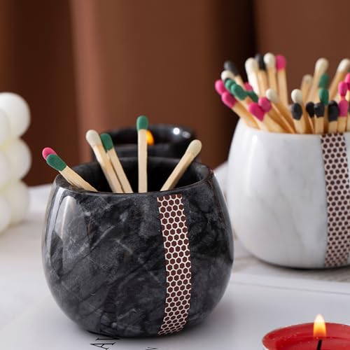 CM CHIC MONDAY Decorative Marble Match Holder - Matches Box for Long Matches Sticks- Matches in a Jar with Striker（Wooden Matches Not Included） - Image 4