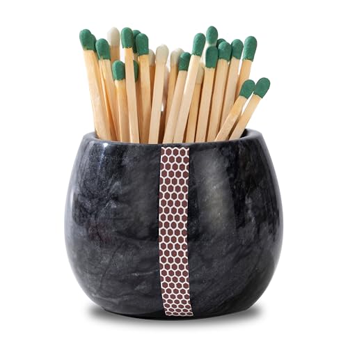 CM CHIC MONDAY Decorative Marble Match Holder - Matches Box for Long Matches Sticks- Matches in a Jar with Striker（Wooden Matches Not Included） - Image 1