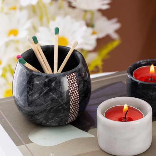 CM CHIC MONDAY Decorative Marble Match Holder - Matches Box for Long Matches Sticks- Matches in a Jar with Striker（Wooden Matches Not Included） - Image 5