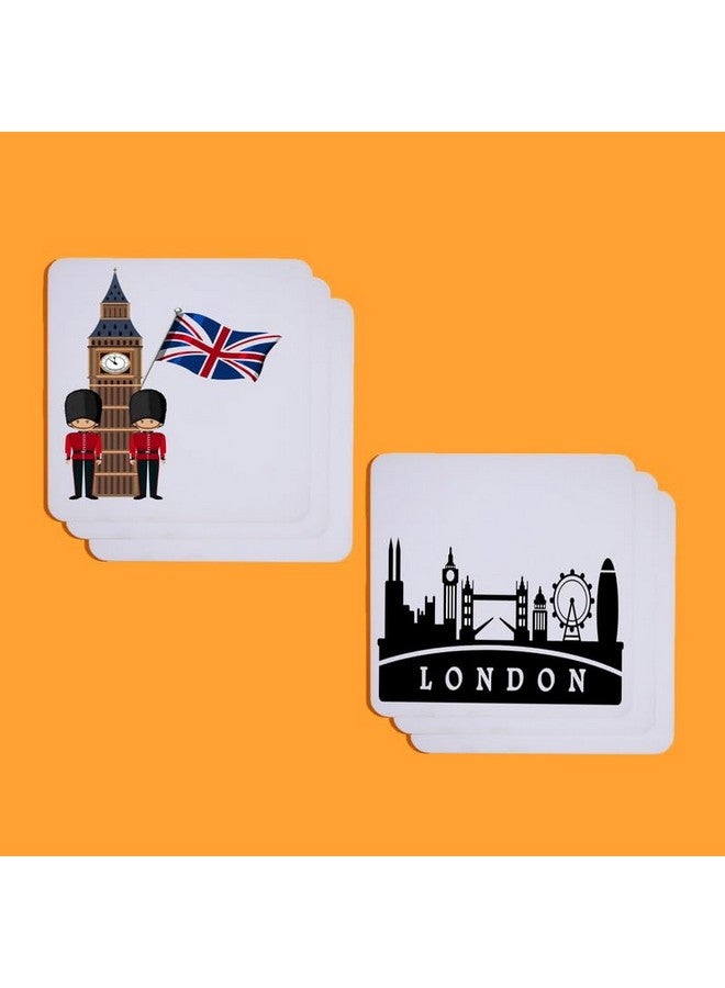TAJNAN TAJNAN London England Printed Coaster Set of 4 Beautiful Wooden Coasters Plastic Coating Designer Coaster Stand Set Fit for Tea Cups,Coffee Mugs & Glasses (Square&Designer 4x4 Inch) - Image 4