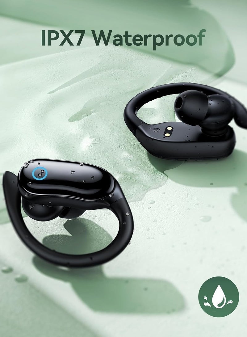 general Bluetooth Headphones, Playback Wireless Earbuds,8hours*3-4Times, IPX7 Waterproof Stereo Bass Over-Ear Earphones with Earhooks Microphone LED Battery Display for Sports/Workout/Gym/Running Black - Image 4