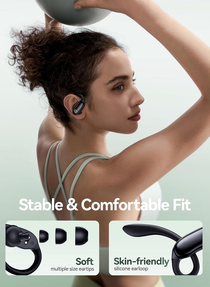 general Bluetooth Headphones, Playback Wireless Earbuds,8hours*3-4Times, IPX7 Waterproof Stereo Bass Over-Ear Earphones with Earhooks Microphone LED Battery Display for Sports/Workout/Gym/Running Black - Image 2