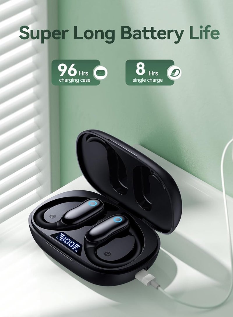 general Bluetooth Headphones, Playback Wireless Earbuds,8hours*3-4Times, IPX7 Waterproof Stereo Bass Over-Ear Earphones with Earhooks Microphone LED Battery Display for Sports/Workout/Gym/Running Black - Image 3