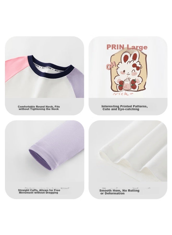 Tinsino Children's Long-sleeve T-shirt For Boys And Girls, Spring Two-tone Raglan Sleeve Top, Kids' Clothing, Strawberry Milk Tea Cat Desig - Image 3