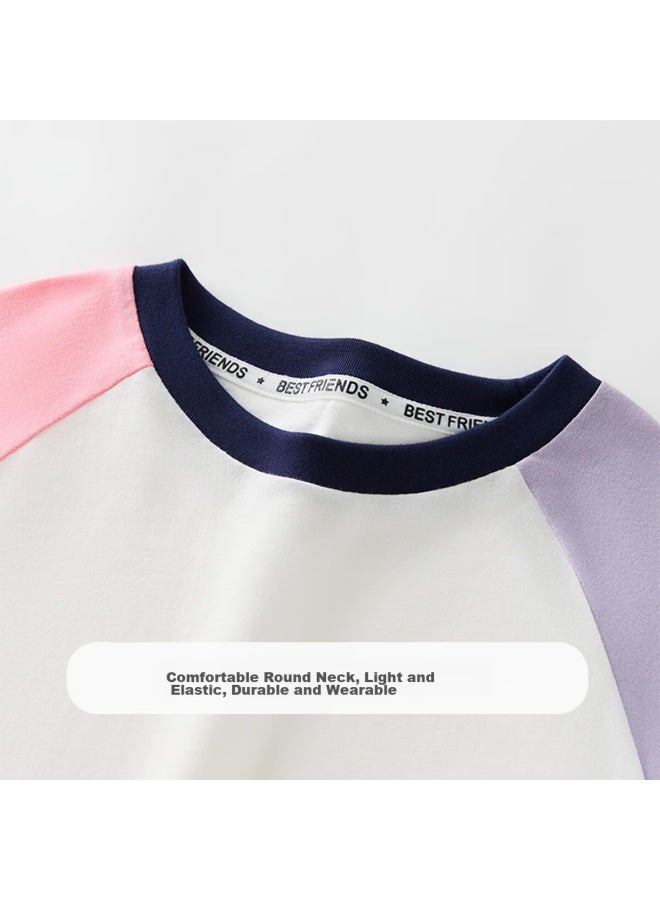 Tinsino Children's Long-sleeve T-shirt For Boys And Girls, Spring Two-tone Raglan Sleeve Top, Kids' Clothing, Strawberry Milk Tea Cat Desig - Image 4