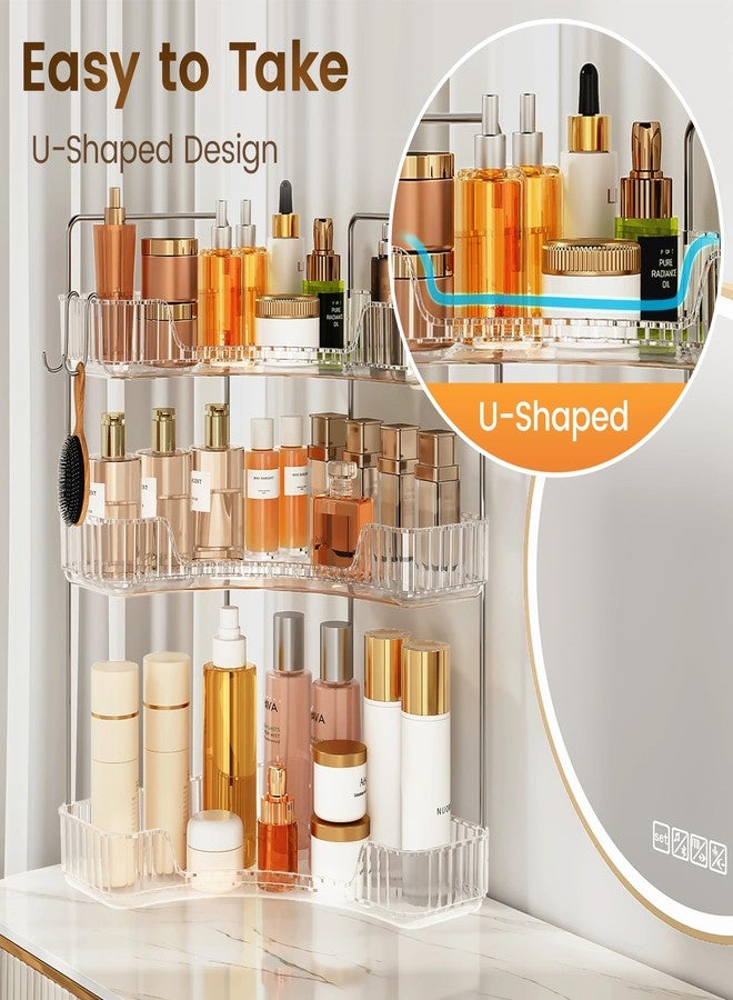 Kinkota 3 Tier Corner Bathroom Organizer Countertop, Plastic Bathroom Counter Organizer, Vanity Tray Sink Shelf with Hooks, for Makeup Storage (Clear) - Image 5