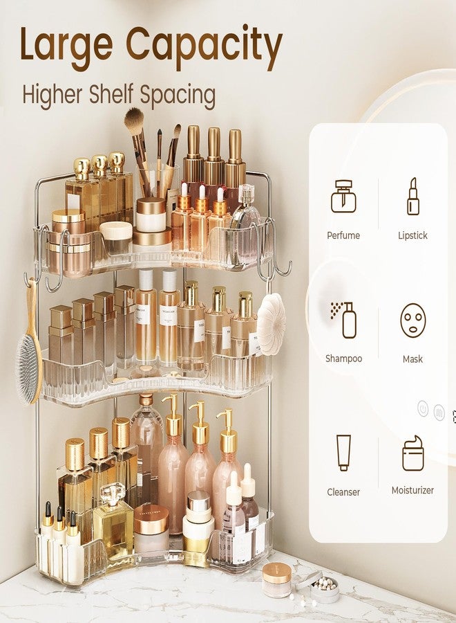 Kinkota 3 Tier Corner Bathroom Organizer Countertop, Plastic Bathroom Counter Organizer, Vanity Tray Sink Shelf with Hooks, for Makeup Storage (Clear) - Image 4