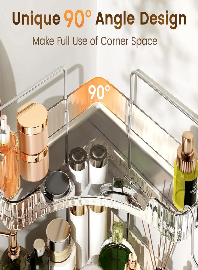 Kinkota 3 Tier Corner Bathroom Organizer Countertop, Plastic Bathroom Counter Organizer, Vanity Tray Sink Shelf with Hooks, for Makeup Storage (Clear) - Image 3