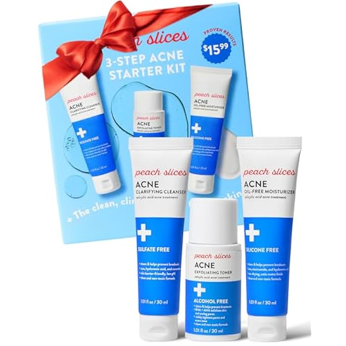 Peach Slices - 3-Step Acne Starter Kit (3 Products) - Skin Care Set - 1 Toner, 1 Cleanser, 1 Oil Free Moisturizer - 2% Salicylic Acid & Botanicals - Vegan & Cruelty Free - Korean Skin Care & Beauty - Image 1
