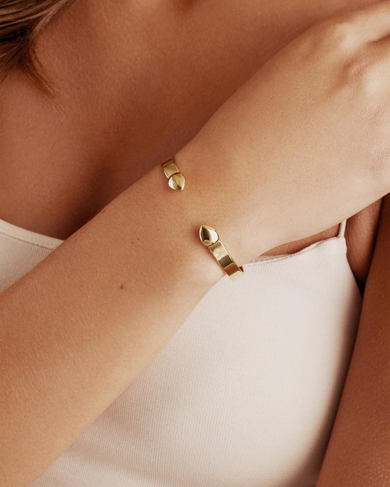 PAVOI 14K Yellow Gold Plated Stainless Steel Bangle Bracelets for Women | Plain Adjustable Mantra Cuff Bangle | Birthday Gifts for Women - Image 4