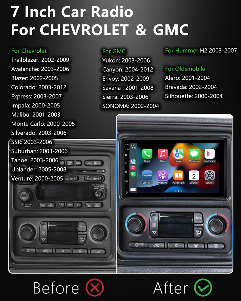 ANKEWAY [2G+64G] Car Radio Stereo Head Unit for Chevy Silverado Tahoe Colorado Suburban 2003-2006, GMC Yukon Sierra Canyon 2003-2006, Hummer H2 2003-2007 with Android Auto/CarPlay AHD Camera Mic GPS CANbus - Image 2