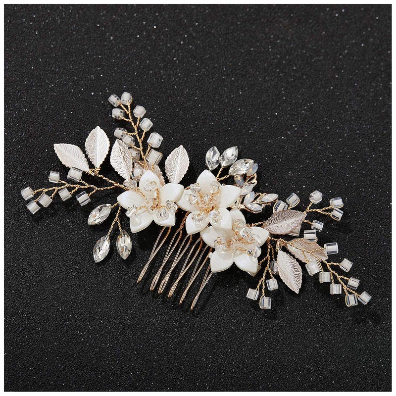 SWEETV Wedding Hair Comb Clip Bridal Crystal Wedding Hair Accessories for Brides and Bridesmaid, Gold - Image 1