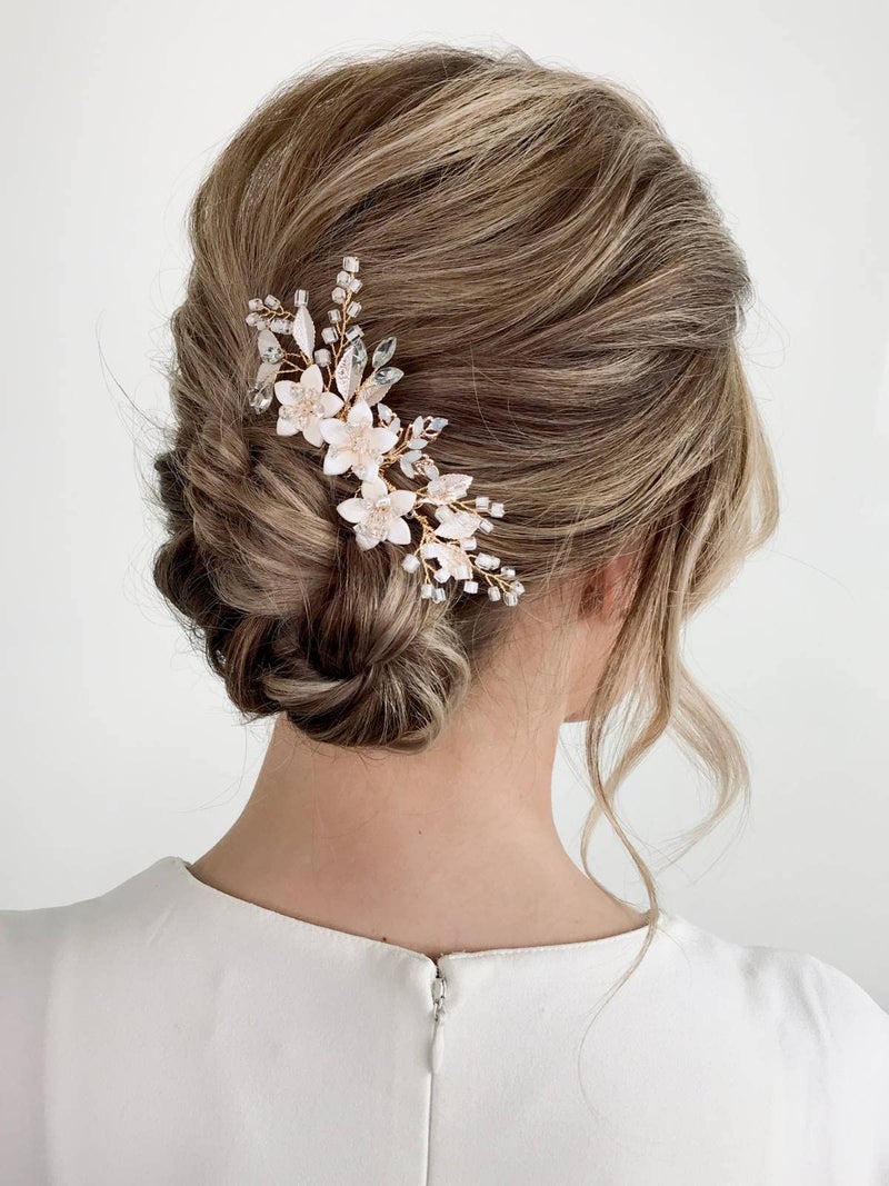 SWEETV Wedding Hair Comb Clip Bridal Crystal Wedding Hair Accessories for Brides and Bridesmaid, Gold - Image 2