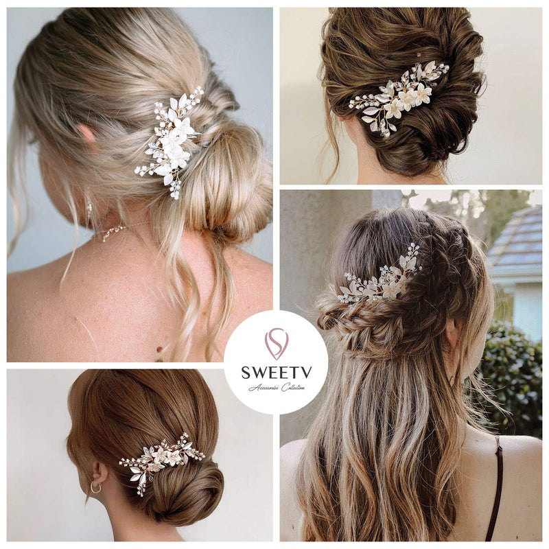 SWEETV Wedding Hair Comb Clip Bridal Crystal Wedding Hair Accessories for Brides and Bridesmaid, Gold - Image 4