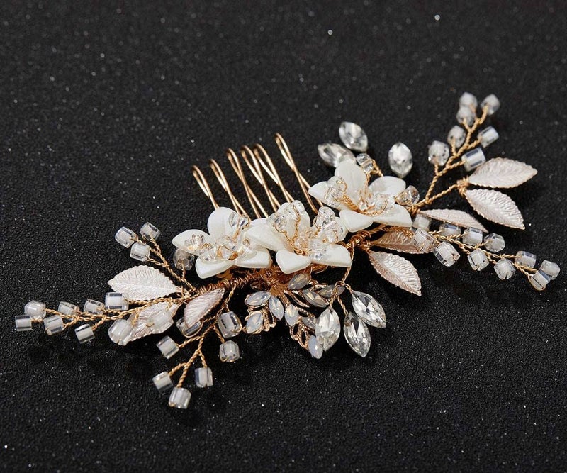 SWEETV Wedding Hair Comb Clip Bridal Crystal Wedding Hair Accessories for Brides and Bridesmaid, Gold - Image 5