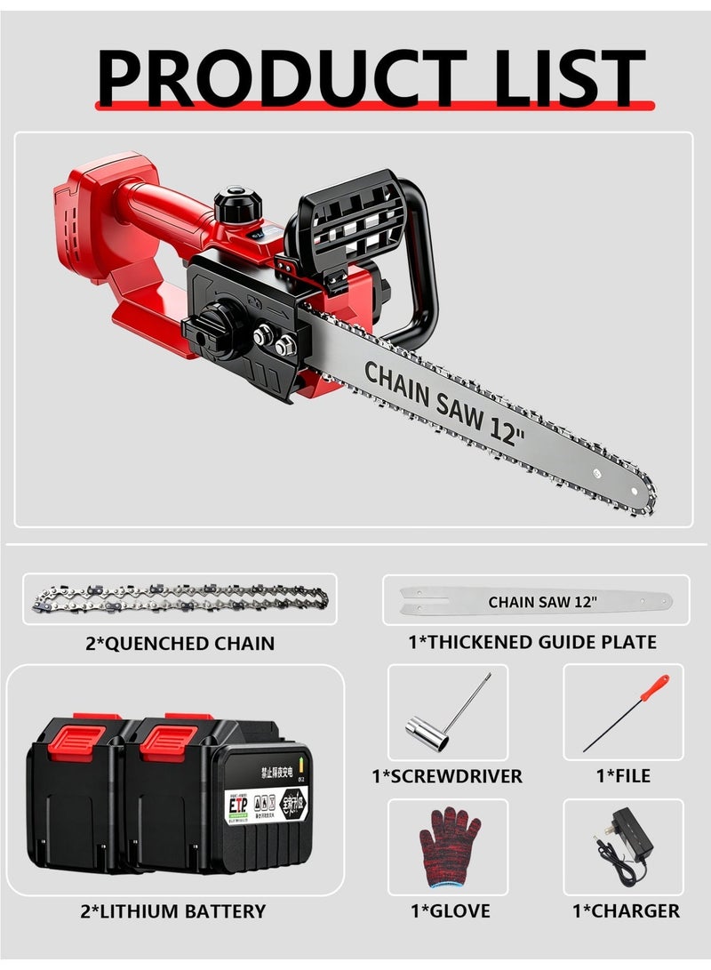 VezNara 12 Inch Cordless Chainsaw, Brushless Motor Electric Chain Saw with 2x 20V Lithium Batteries, Battery Level Display, Long Runtime, Tool-Free Chain Tension, Portable Wood Cutting Saw for Garden, Tree Trimming & Outdoor Use - Image 4