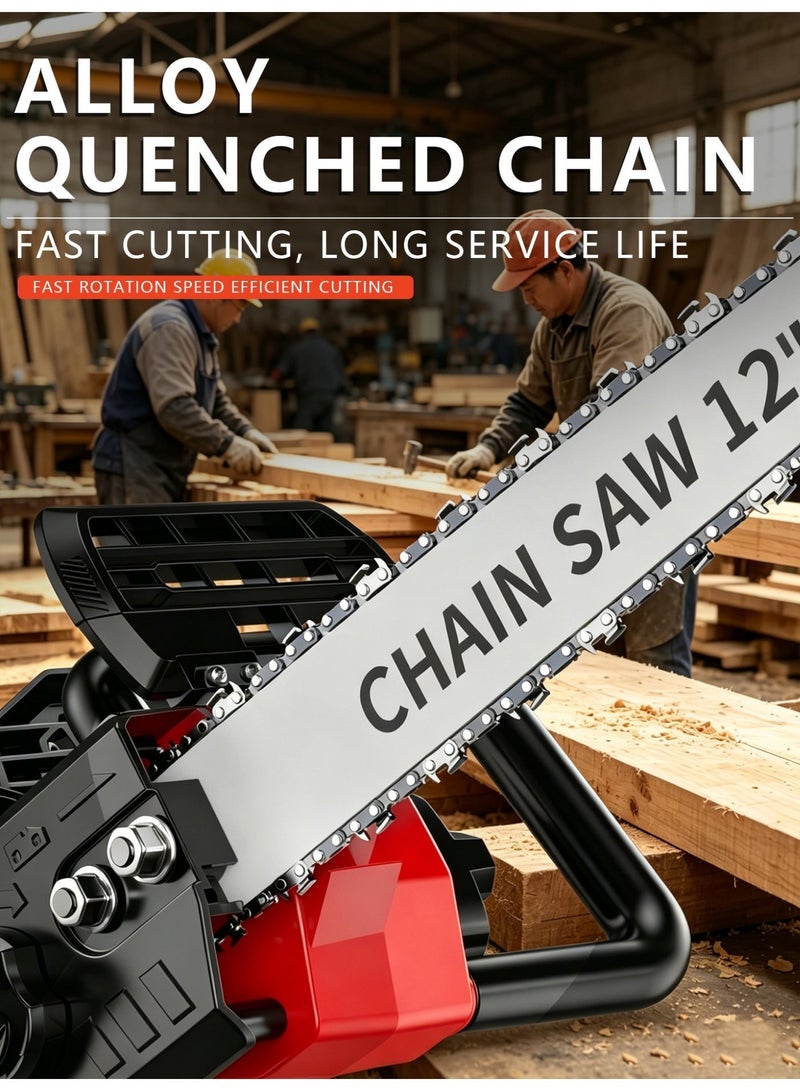 VezNara 12 Inch Cordless Chainsaw, Brushless Motor Electric Chain Saw with 2x 20V Lithium Batteries, Battery Level Display, Long Runtime, Tool-Free Chain Tension, Portable Wood Cutting Saw for Garden, Tree Trimming & Outdoor Use - Image 2