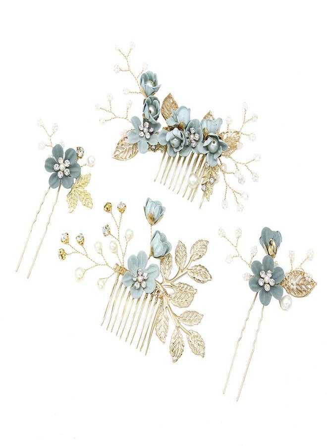 NUOBESTY Wedding Hair Comb - 4pcs Handmade Fashion Hair Comb Set with Rhinestone Bridal Headpiece Hair Accessories for Wedding Dress (Green) - Image 1