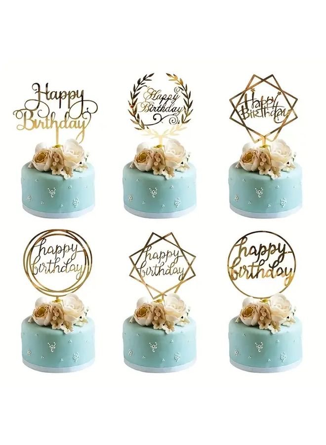 Rose Red 6pcs Golden Birthday Cake Toppers For Baby Shower Dessert Table Halloween Christmas Party Decorations - Image 1