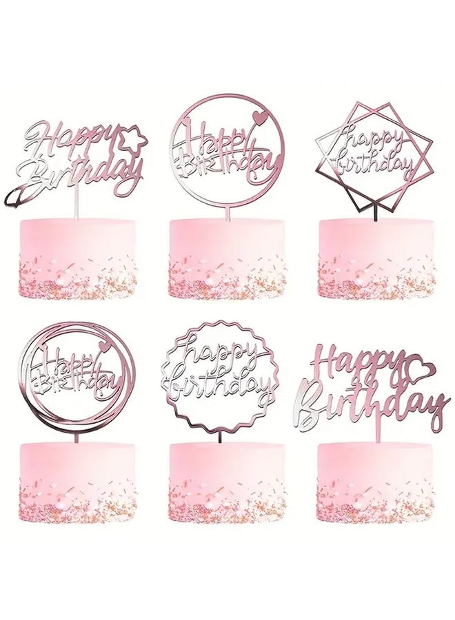 Rose Red 6pcs Golden Birthday Cake Toppers For Baby Shower Dessert Table Halloween Christmas Party Decorations - Image 2