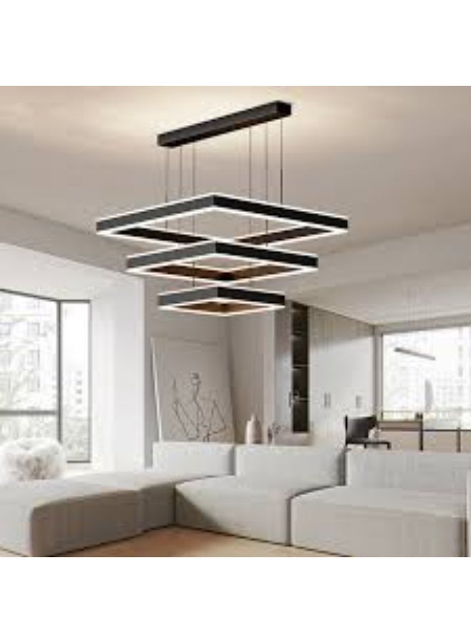 ALMIFTAH Modern Geometric LED Chandelier – Adjustable Rectangle Pendant Ceiling Light with Dimmable Illumination for Living Room, Dining Room, Office, and Hotel Interiors – Contemporary Minimal Design - Image 1