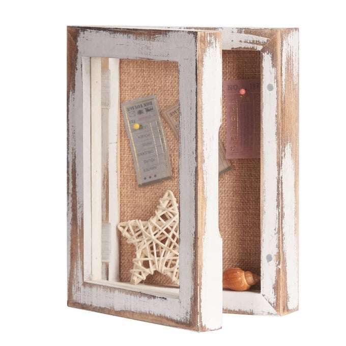5X7 SHADOW BOX FRAME DISPLAY AREA 4X6 SMALL SHADOW BOX WITH GLASS MINI PICTURE SHADOW BOX WITH HINGE MEMORY BOX FOR MEMORABILIA PHOTOS TICKETS CONCH DISTRESSED WHITE