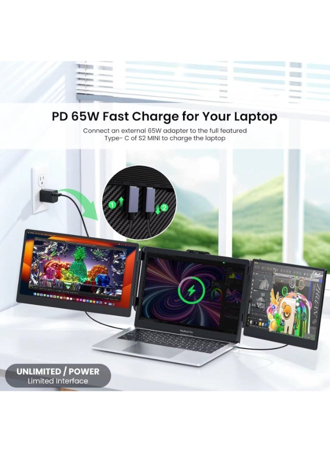 12-Inch Mini Portable Monitor with FHD 1080P IPS Display, Dual USB-C, HDMI, Ultra-Slim Screen with Built-in Speakers – Lightweight Travel Display for Laptop, Phone, Console