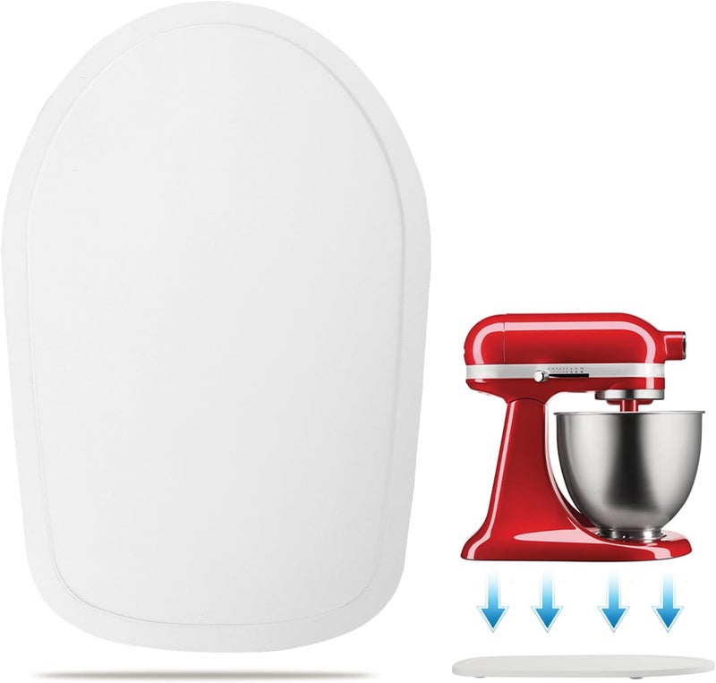 حصيرة منزلقة للخلاط من الخيزران لـ Tilt Head Kitchen Aid 4.5-5 Qt Stand Mixer، حصيرة منزلقة للأجهزة لـ Kitchenaid Artisan 4.5-5 Qt، ملحقات تخزين سطح المطبخ صينية نقل الخلاط، أبيض - Image 1