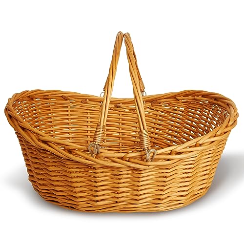 Wald Imports Wald Imports  Medium Light Brown Hand Woven Wicker Basket for Storage with Handles  Woven Basket  Wicker Baskets for Picnics Easter Organizing and More 17 x 65 inches 