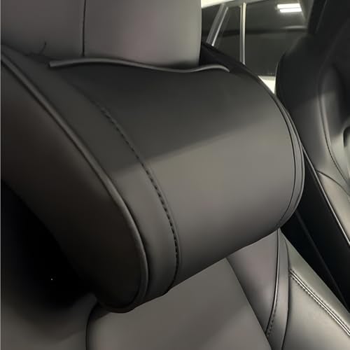 Tuxihapp Car Neck Pillow Memory Foam Ergonomic Auto Headrest Cushion Pillow Relieve Driving Fatigue Car Neck Support Pillows Comfortable Leather Vehicle Seat Pillows with Adjustable Strap Black - Image 1