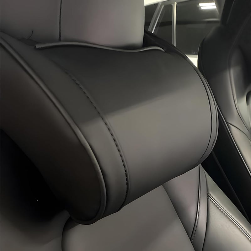 Tuxihapp Car Neck Pillow Memory Foam Ergonomic Auto Headrest Cushion Pillow Relieve Driving Fatigue Car Neck Support Pillows Comfortable Leather Vehicle Seat Pillows with Adjustable Strap Black - Image 3