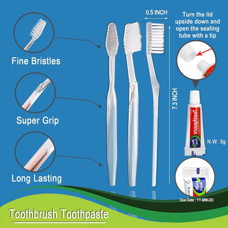 HQSLsund 30 Pack Disposable Toothbrushes with Toothpaste, Individually Wrapped Bulk Medium Soft Bristle Tooth Brush Manual Travel Toothbrush Kit Bulk, White, 0.5 kilograms - Image 2
