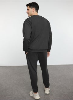 trendyol Anthracite Oversize / Wide Cut Text Printed Tracksuit TMNAW25EM00009  - Image 5