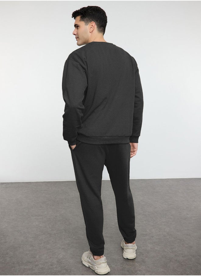 trendyol - Anthracite Oversize / Wide Cut Text Printed Tracksuit TMNAW25EM00009 - Image 1