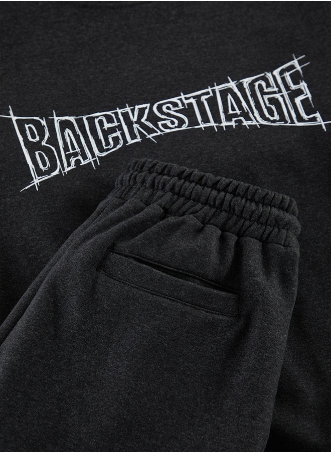 trendyol - Anthracite Oversize / Wide Cut Text Printed Tracksuit TMNAW25EM00009 - Image 1