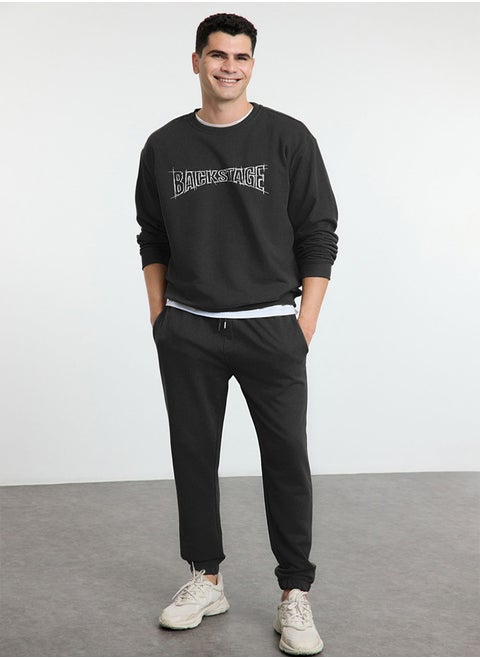 Anthracite Oversize / Wide Cut Text Printed Tracksuit TMNAW25EM00009