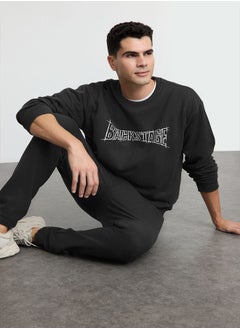 trendyol Anthracite Oversize / Wide Cut Text Printed Tracksuit TMNAW25EM00009  - Image 2